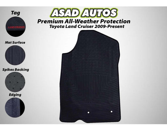 Toyota Land Cruiser 2009-Present Rubber Latex Car Floor Mats, providing premium all-weather protection, durability, and a custom-fit design for enhanced interior cleanliness.