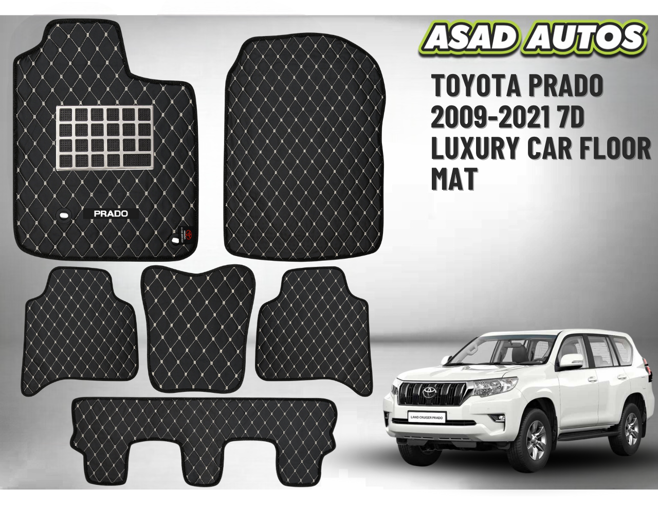 Toyota Prado 2009–2021 7D Luxury Car Floor Mats – Custom Fit, Waterproof, Premium Interior Protection