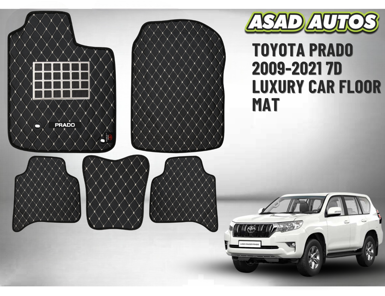 Toyota Prado 2009–2021 7D Luxury Car Floor Mats – Custom Fit, Waterproof, Premium Interior Protection