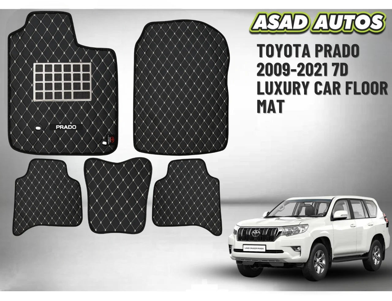 Toyota Prado 2009–2021 7D Luxury Car Floor Mats – Custom Fit, Waterproof, Premium Interior Protection