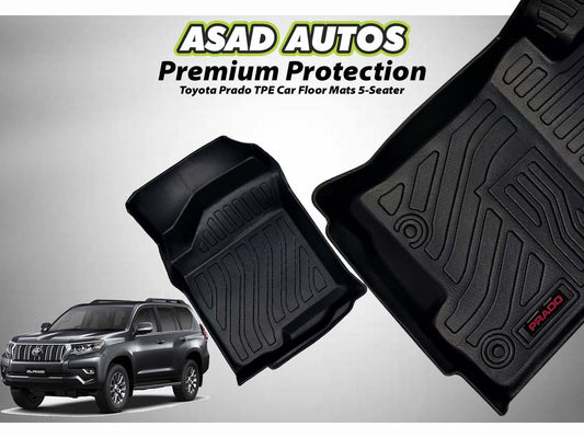 Toyota Prado TPE mats for a 5-seater providing all-weather protection and a custom fit.