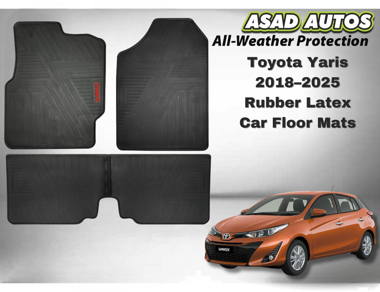 Toyota Yaris 2018–2025 Rubber Latex Car Floor Mats – Premium All-Weather Protection & Custom Fit