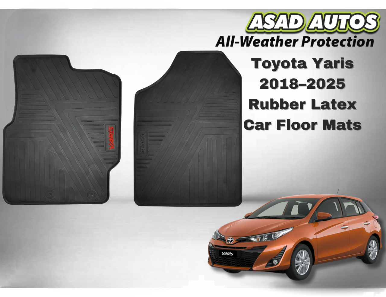 Toyota Yaris 2018–2025 Rubber Latex Car Floor Mats – Premium All-Weather Protection & Custom Fit