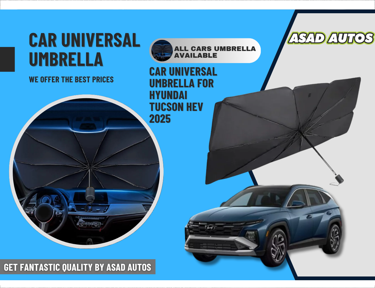 Universal Umbrella Sun Shade for Hyundai Tucson HEV 2025 – Windshield UV & Heat Protection Cover