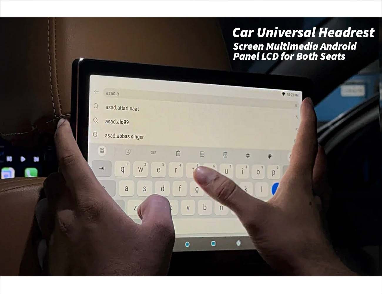 Universal headrest screen multimedia Android panel LCD offering entertainment for both car seats. Ideal for streaming, gaming, and app usage in vehicles.