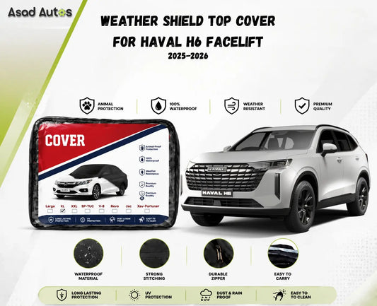 Weather Shield Top Cover for Haval H6 Facelift 2025–2026 featuring a vehicle-specific window guard design that helps protect against rain,