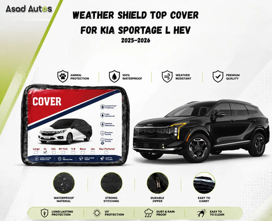 Weatherproof paint-safe fabric close-up of weather shield top cover for KIA Sportage L HEV 2025-2026 sun rain and dust protection - Asad Autos