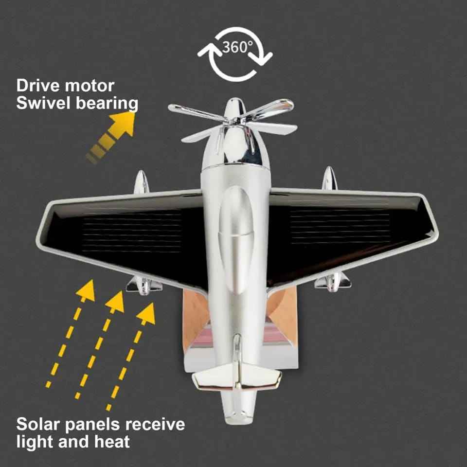 Solar Airplane Car Diffuser Wooden Base (Car Air Freshner)