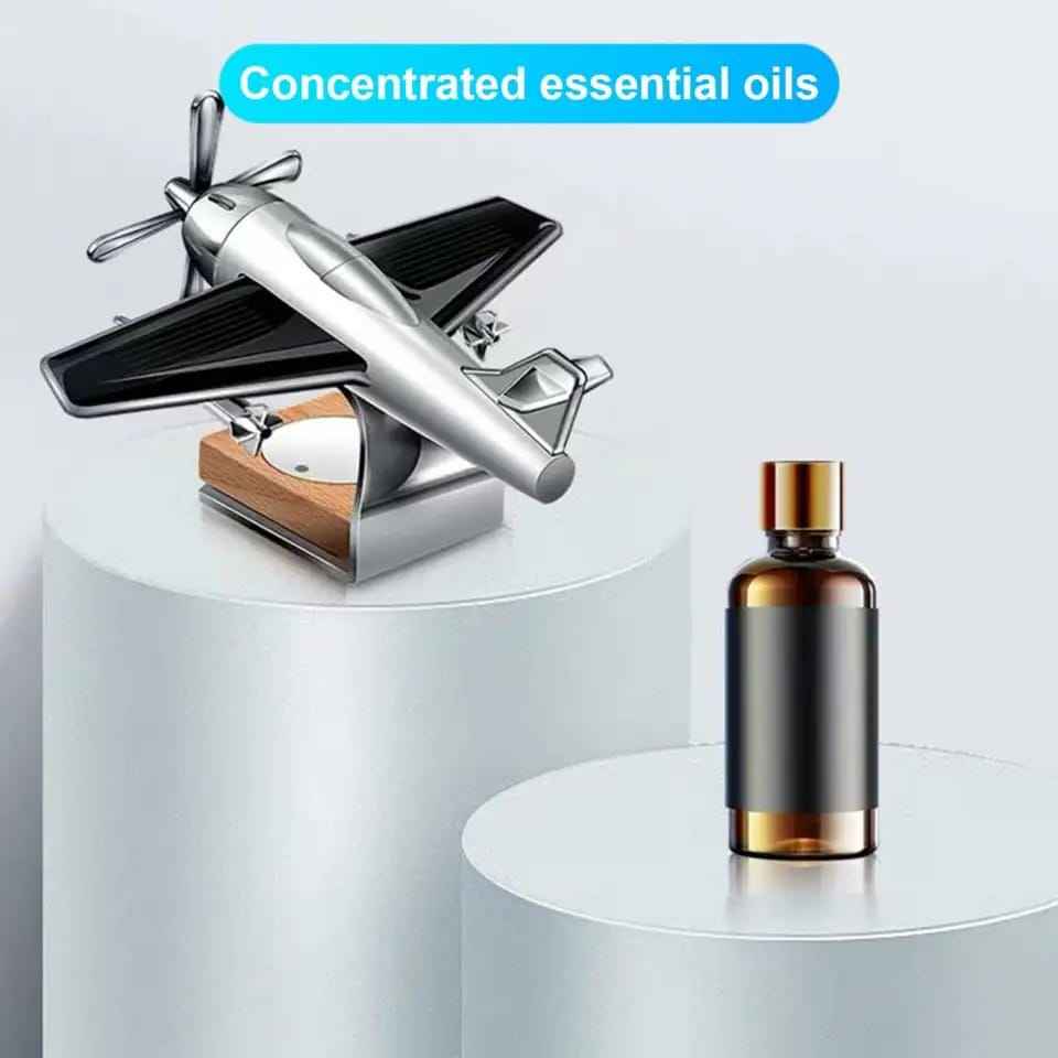 Solar Airplane Car Diffuser Wooden Base (Car Air Freshner)