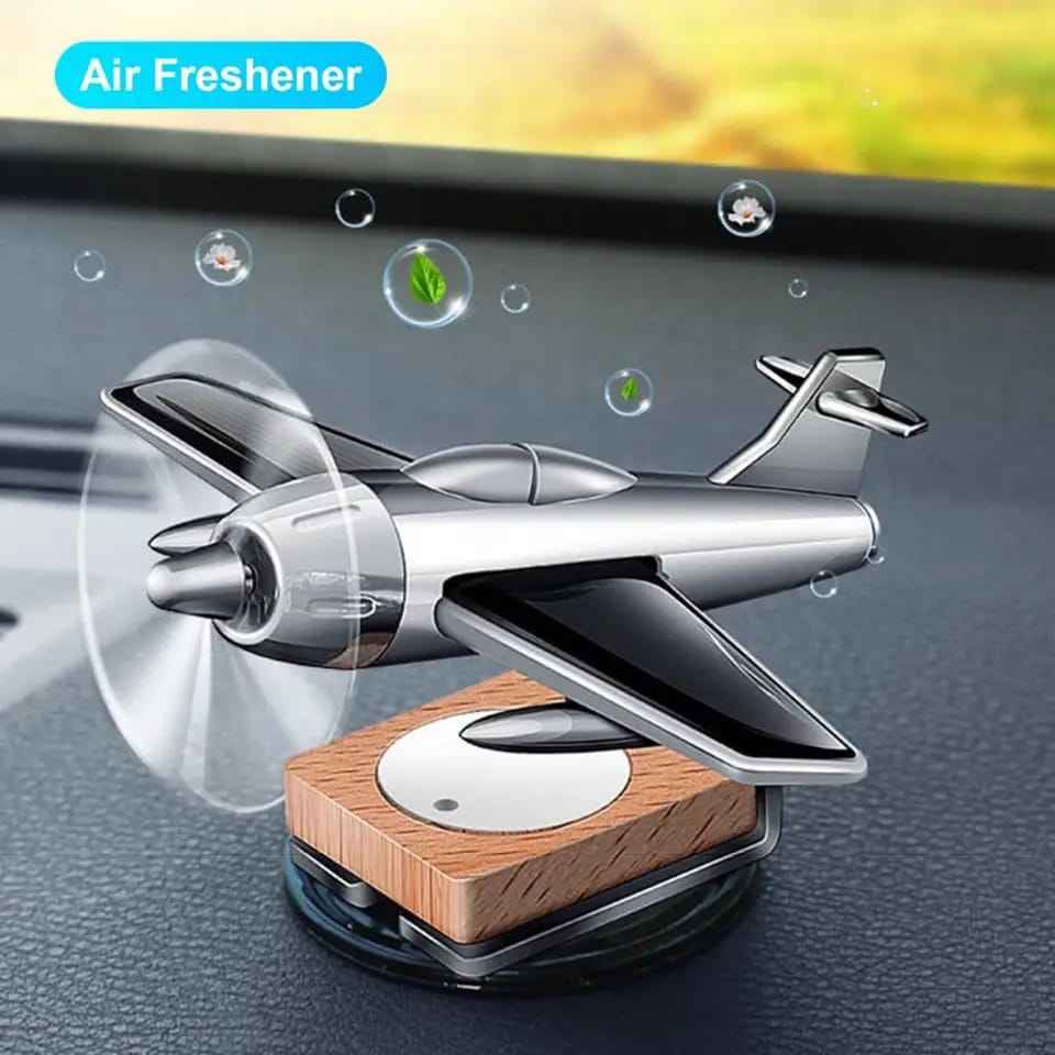 Solar Airplane Car Diffuser Wooden Base (Car Air Freshner)