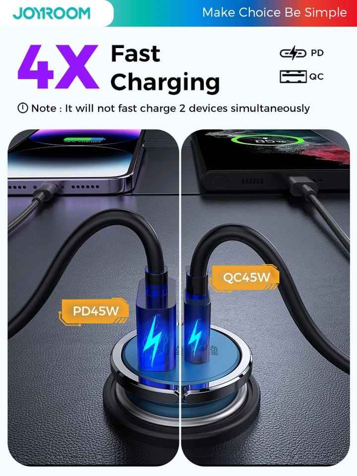 Joyroom Mini Ultra Fast Car Charger 45W: Power Up Your Drive with Lightning Speed!