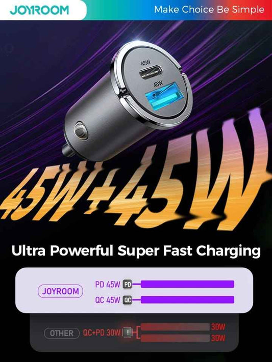 Joyroom Mini Ultra Fast Car Charger 45W: Power Up Your Drive with Lightning Speed!