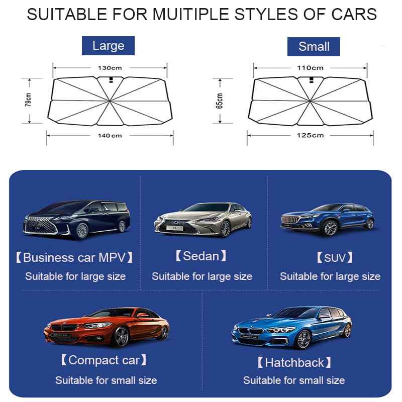 Universal Car Umbrella Sun Shade Cover for Windshield UV Reflecting Foldable Front Car Sunshade Umbrella