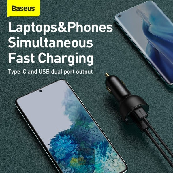 Baseus 100W Car Charger - Dual Port USB Type C Quick Charger