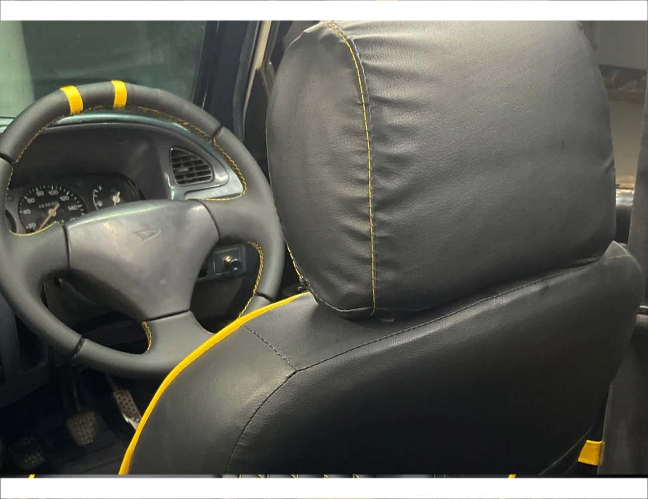 Yellow Lamborghini Style Premium Bespoke Seat Covers for Daihatsu Coure, offering a stylish, sporty, and custom fit interior upgrade.