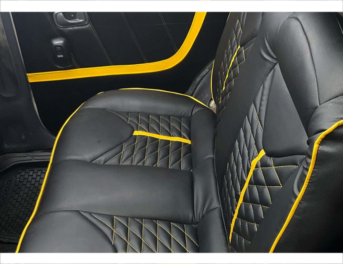 Yellow Lamborghini Style Premium Bespoke Seat Covers for Daihatsu Coure, offering a stylish, sporty, and custom fit interior upgrade.