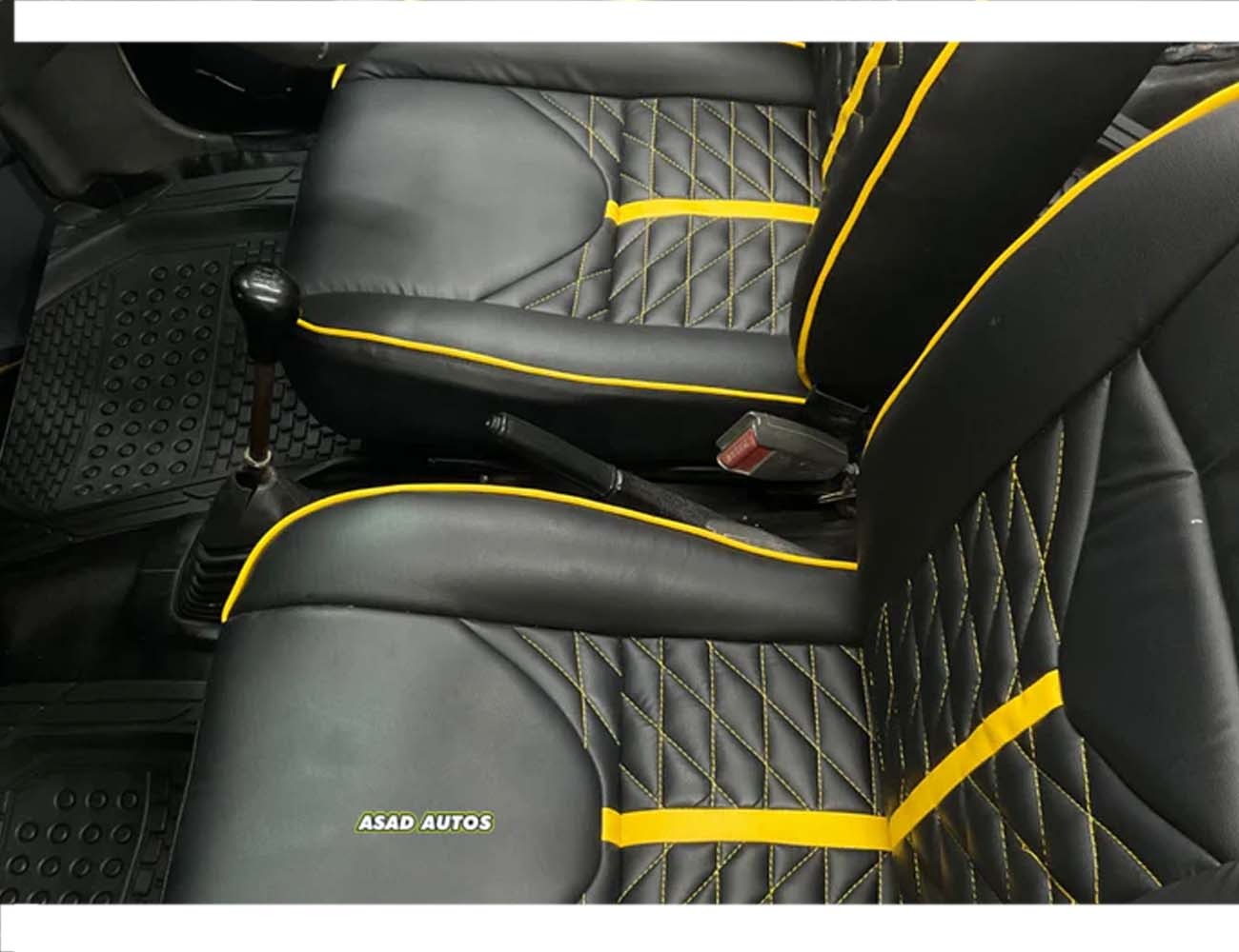 Yellow Lamborghini Style Premium Bespoke Seat Covers for Daihatsu Coure, offering a stylish, sporty, and custom fit interior upgrade.