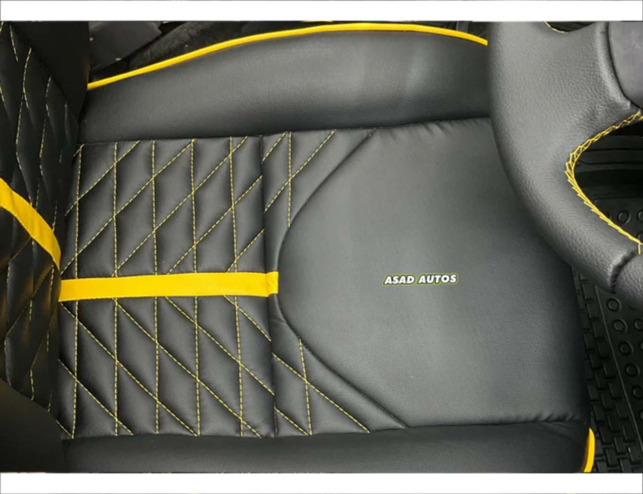 Yellow Lamborghini Style Premium Bespoke Seat Covers for Daihatsu Coure, offering a stylish, sporty, and custom fit interior upgrade.