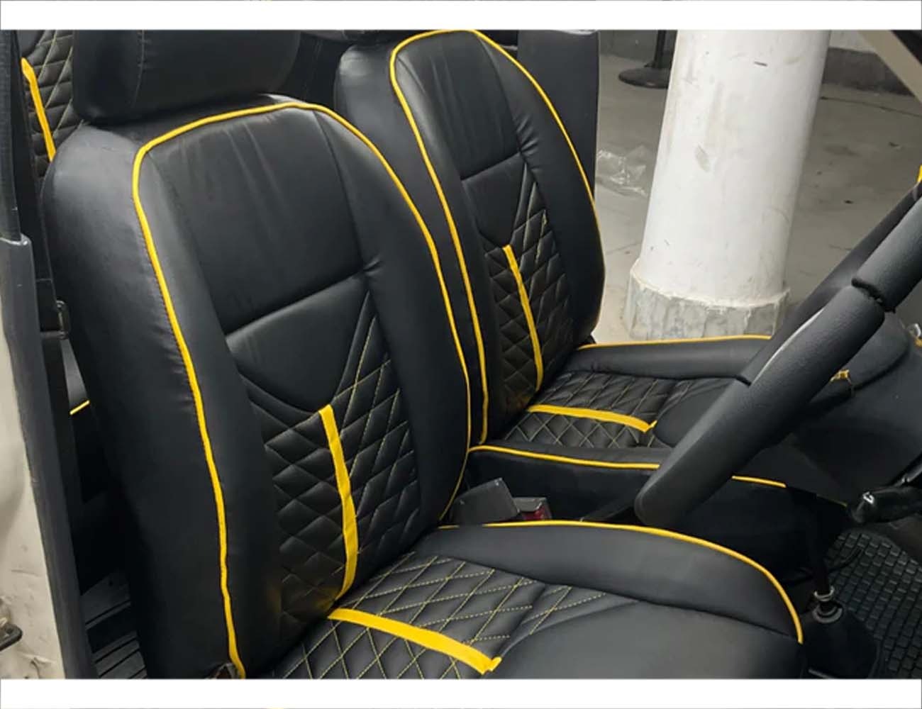 Yellow Lamborghini Style Premium Bespoke Seat Covers for Daihatsu Coure, offering a stylish, sporty, and custom fit interior upgrade.