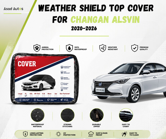 Weather shield top cover protecting Changan Alsvin 2020-2026 from rain and dust while parked outdoors - Asad Autos