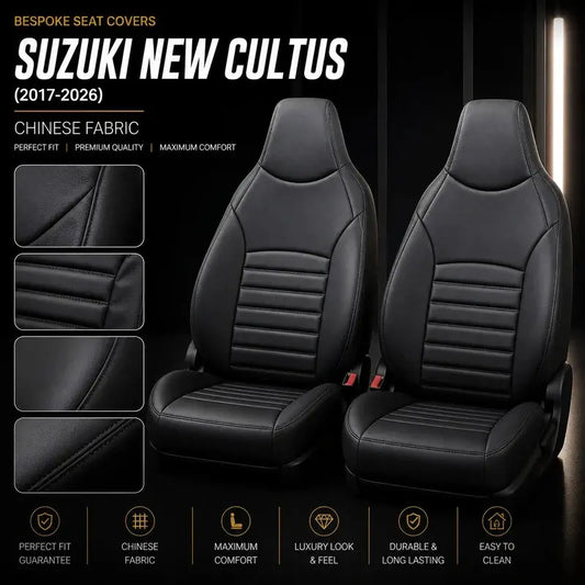 Premium bespoke seat cover made from high-quality Chinese automotive upholstery material for Suzuki New Cultus 2017–2026