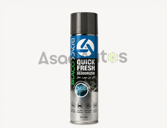 Blaco Quick Fresh Deodorizer 238ML spray can - car AC odor eliminator for smoke and pet smells, sold by Asad Autos