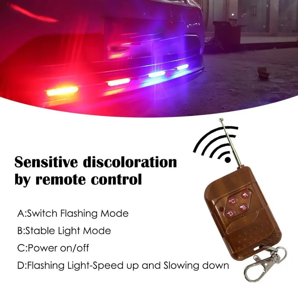 "4x4 LED Wireless Remote Emergency Strobe Light for Car Interior - 12V"