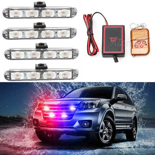 "4x4 LED Wireless Remote Emergency Strobe Light for Car Interior - 12V"