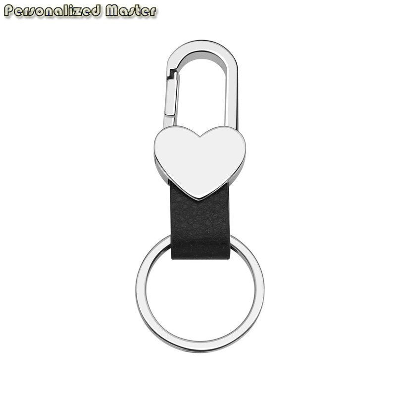 Personalized PU Leather Metal Heart Snap Lock Keychain