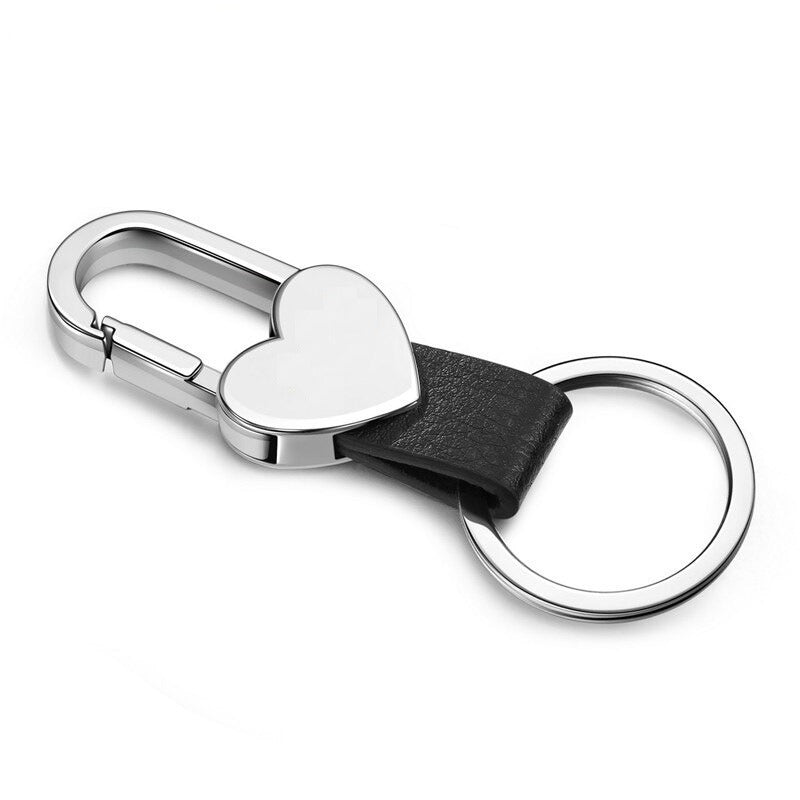 Personalized PU Leather Metal Heart Snap Lock Keychain