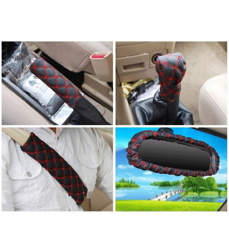 5-Piece Car Interior Rearview Mirror and Shift Cover Handbrake Set