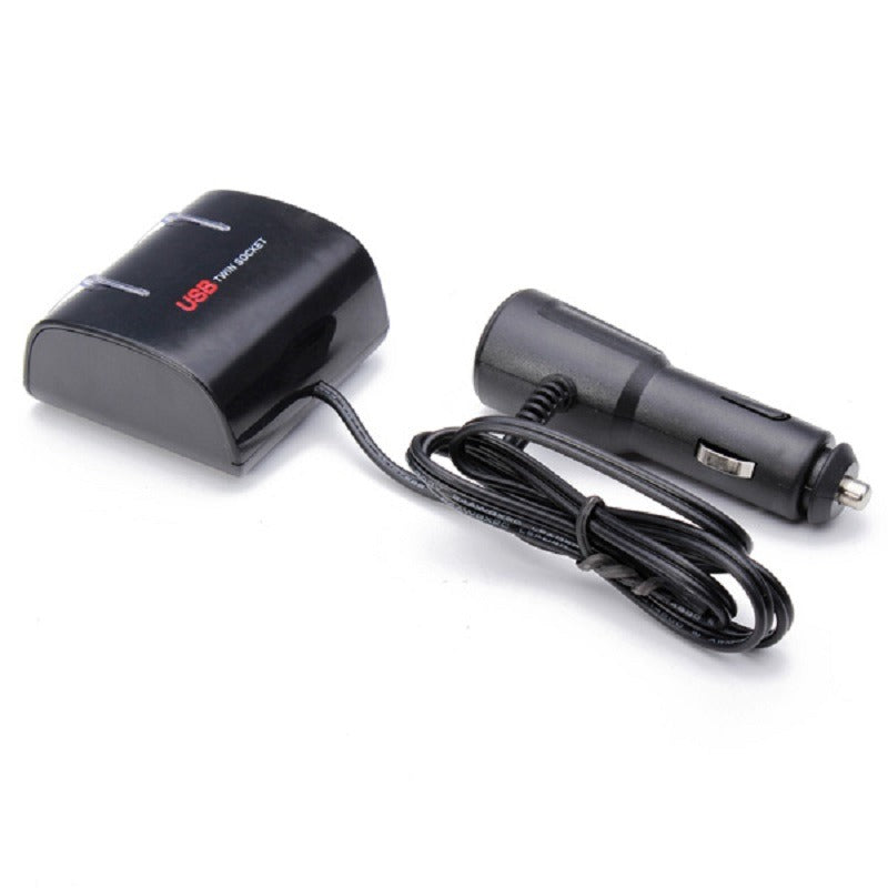 Universal Dual Plug 2-Way Car Socket Splitter with USB Port Charger Adapter