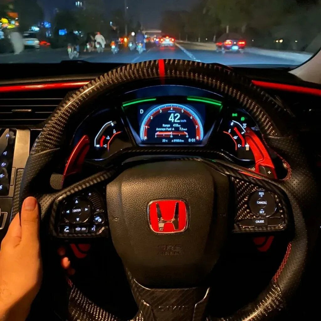 "Red Paddle Shift Extensions for Civic X Steering Wheel"