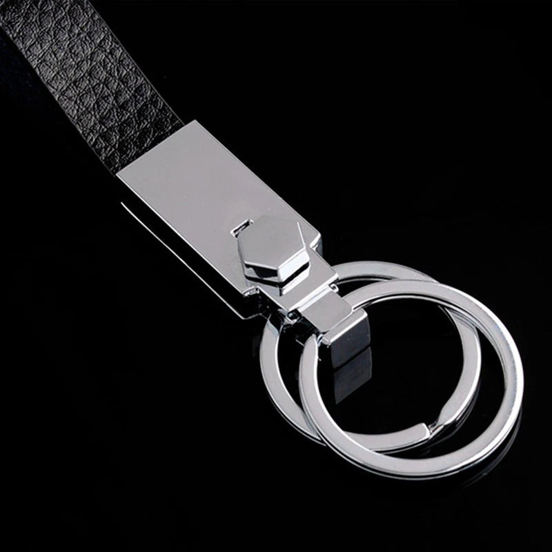 Double Ring Leather Metal Keychain