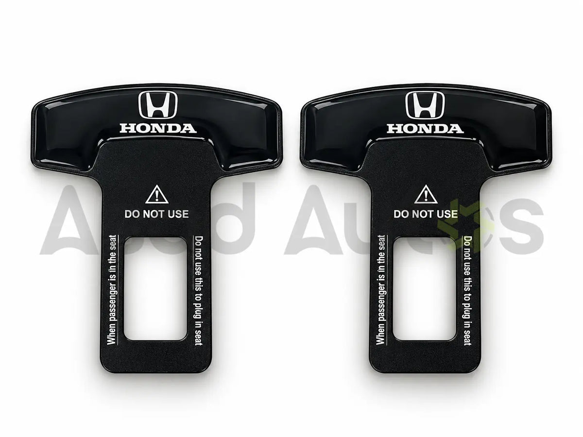 Product view of black seat belt clip for Honda