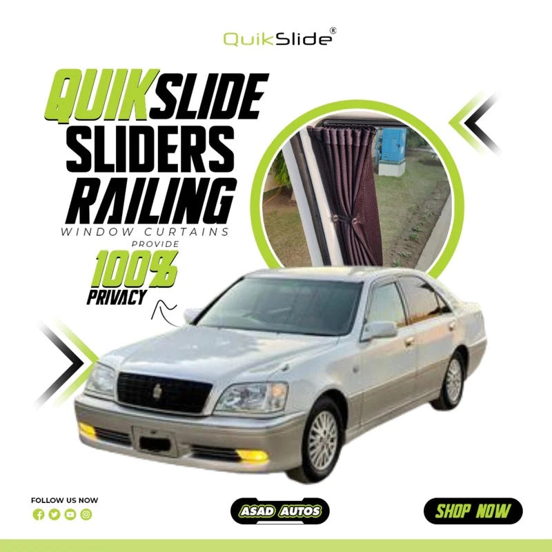 QuikSlide Sliders Railing Curtains for Toyota Crown Gen11 1999-2003