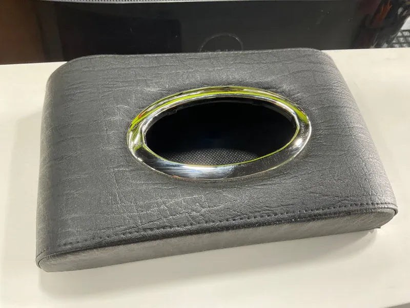 "Car Tissue Box – Premium Leather & Plastic Tissue Holder for Sun Visor, Dashboard & Seatback."