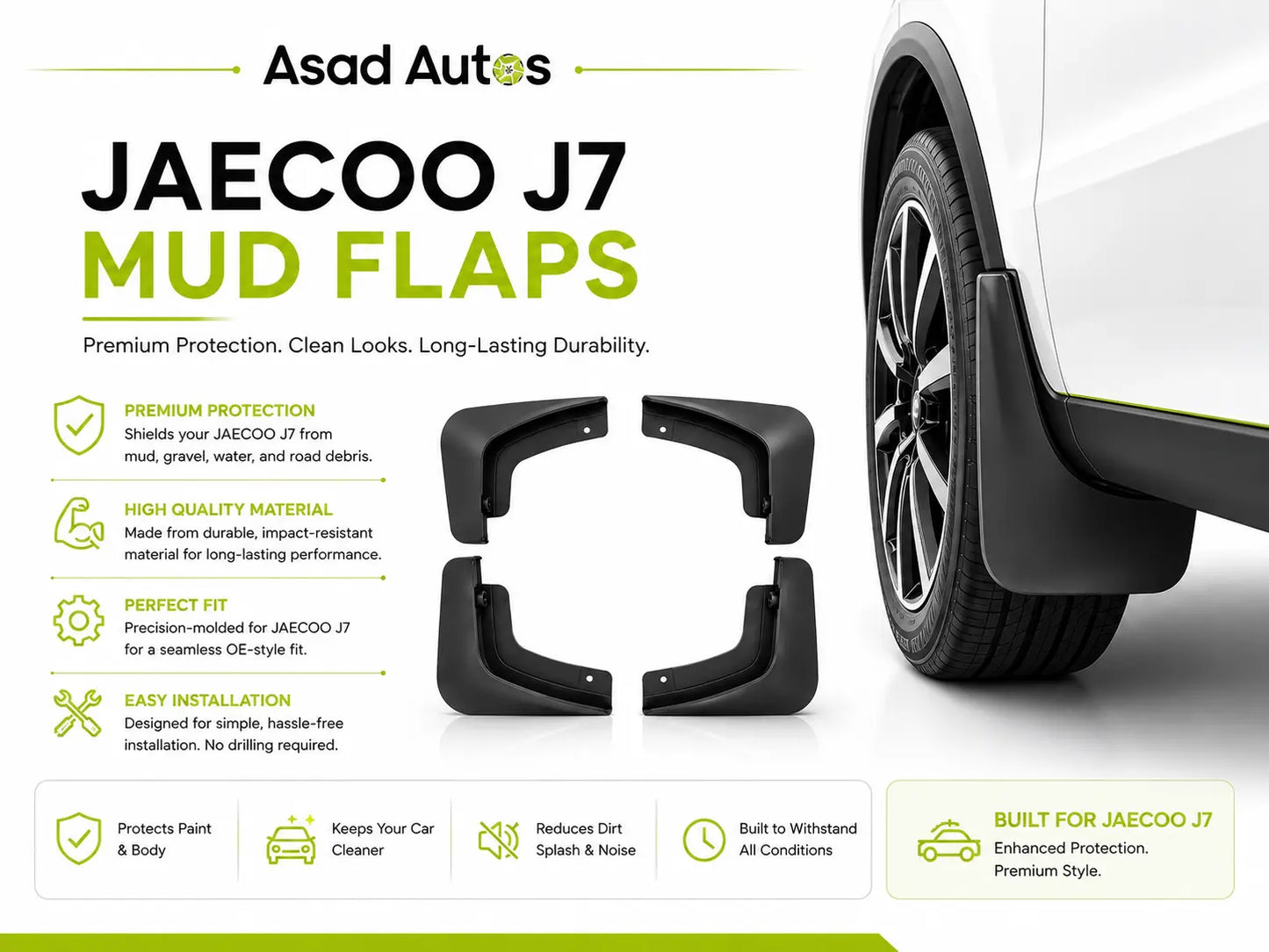 Custom-fit black mud flaps splash guards pair for Jaecoo J7 - Asad Autos
