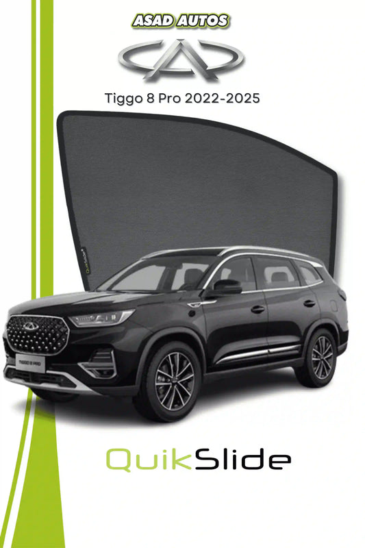 QS QuikSlide custom fit window sun shades installed on Chery Tiggo 8 Pro 2022-2024 SUV side window