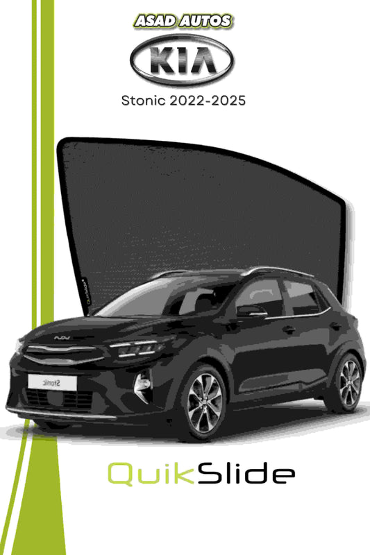 QS QuikSlide custom fit window sun shades installed on Kia Stonic 2022-2025 crossover side window