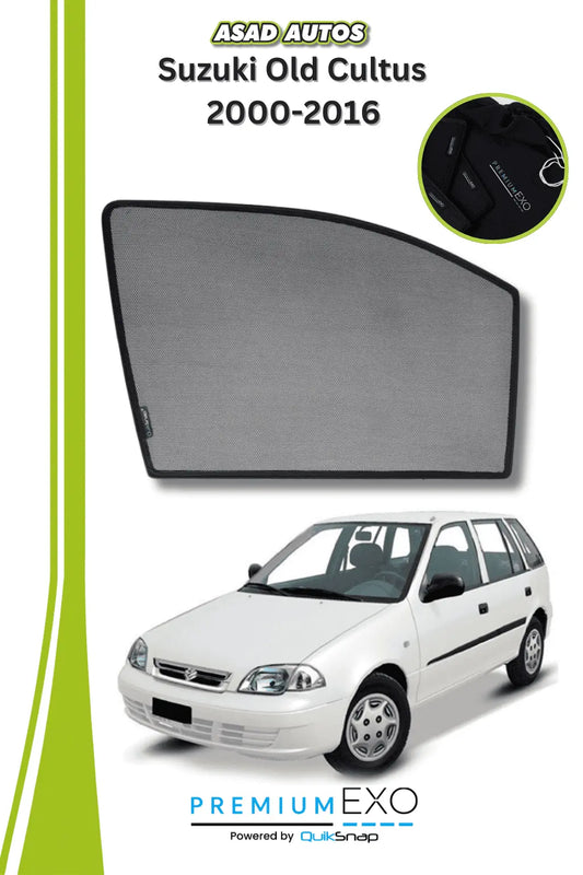 QS QuikSlide custom fit window sun shades installed on Suzuki Old Cultus 2000-2016 hatchback side window