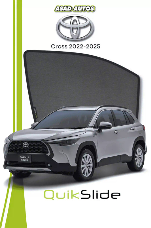 QS QuikSlide custom fit window sun shades installed on Toyota Corolla Cross 2022-2025 side window