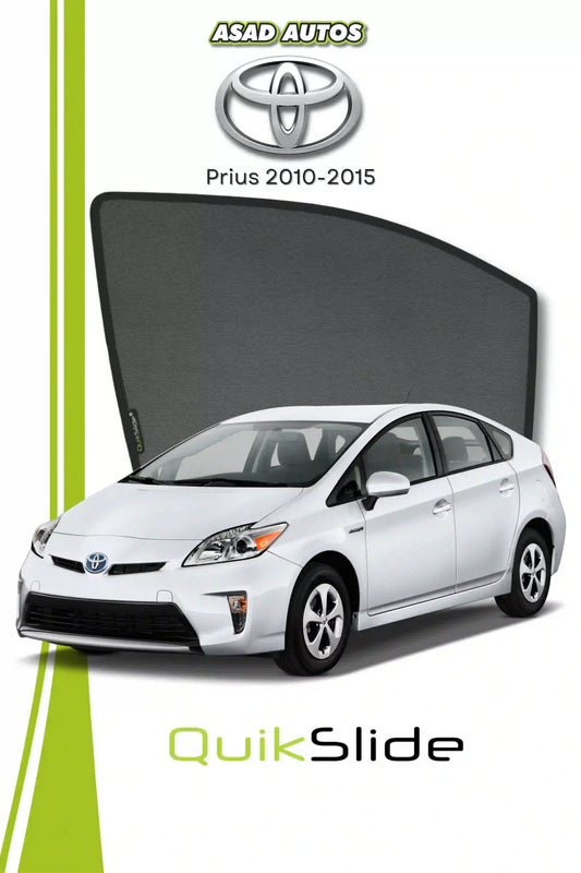 QS QuikSlide custom fit window sun shades installed on Toyota Prius 2010-2015 hatchback side window