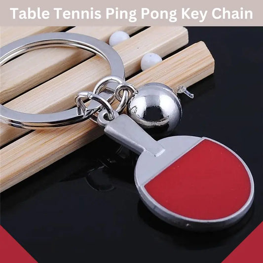 Table tennis ping pong key chain with miniature paddle and ball design