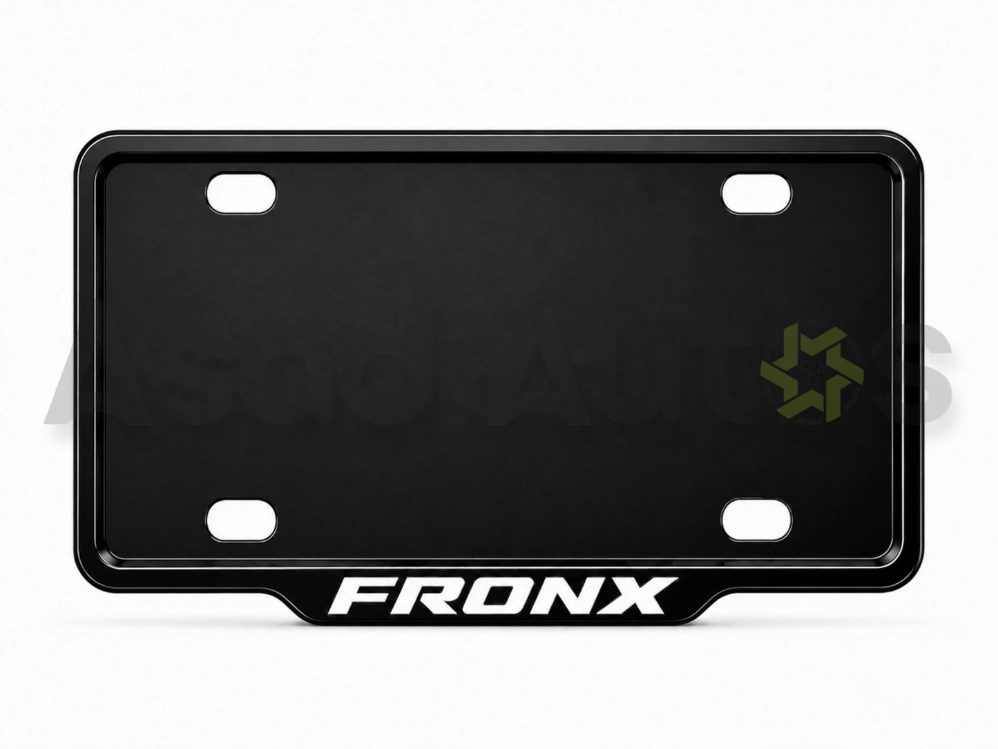 VANTIQ white number plate frame fitted on Suzuki Fronx front plate area - Asad Autos