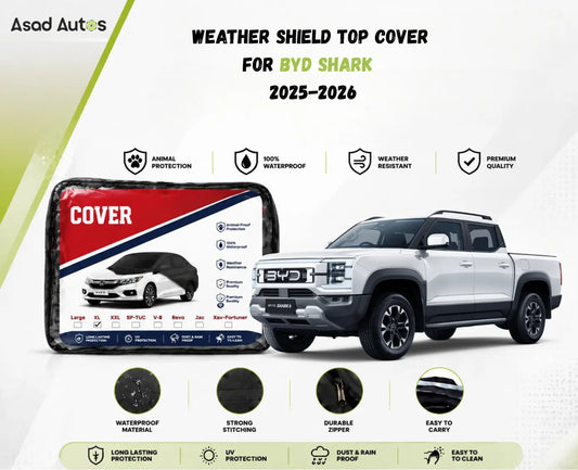 Weather shield black top cover custom fit on BYD Shark 2025-2026 hybrid pickup for all-weather protection - Asad Autos