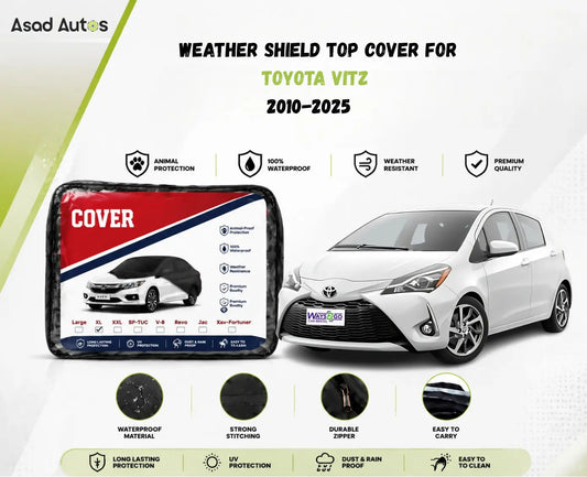 Weather shield black top cover custom fit on Toyota Vitz 2010-2025 for all-weather protection - Asad Autos