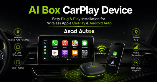 AI Box CarPlay device with wireless Apple CarPlay and Android Auto installation in a modern car dashboard by Asad Autos