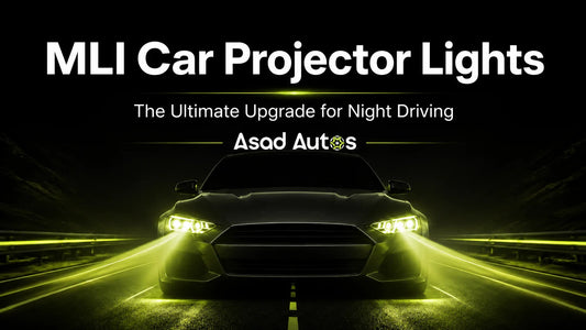 MLI Car Projector Lights by Asad Autos providing bright BI LED illumination for improved night driving visibility, road safety, and modern vehicle styling.