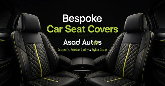 Bespoke car seat covers with custom fit premium quality and stylish design featured in luxury automotive interior by Asad Autos